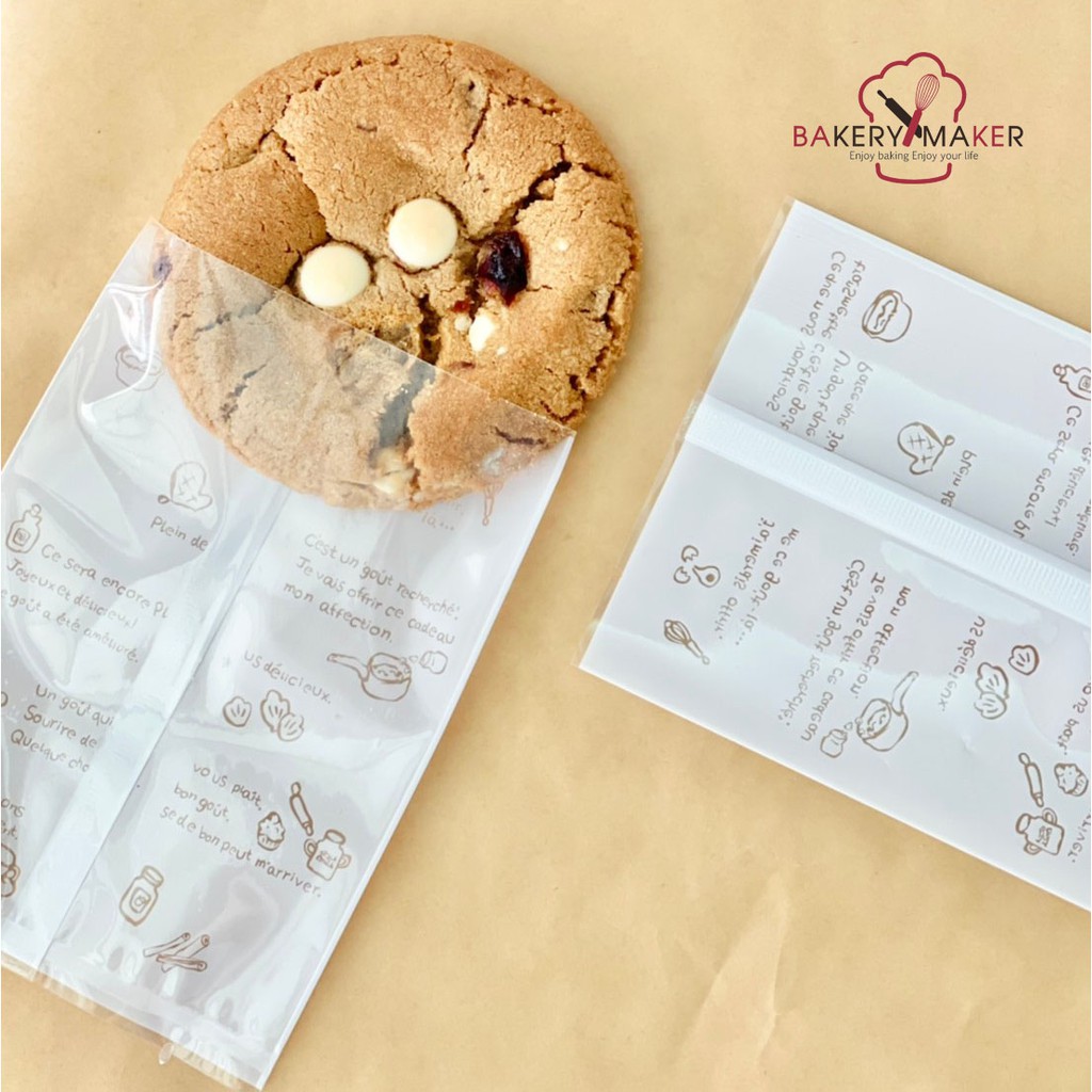 ถุงซีล หน้าใสหลังขาว พิมพ์ลาย 3 ขนาด แพค 50 ใบ ซองคุ้กกี้ cookie plastic seal bag ถุงคุกกี้