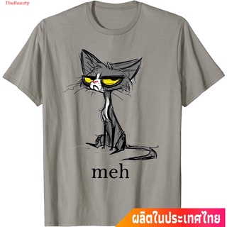 【ผ้าฝ้ายแท้】TheBeauty ใหม่ แมว น่าสนใจ น่ารัก  Funny Meh Cat Gift For Cat Lovers T-Shirt คอกลม แฟชั่น  ผ้าฝ้ายแท้ เสื้อย