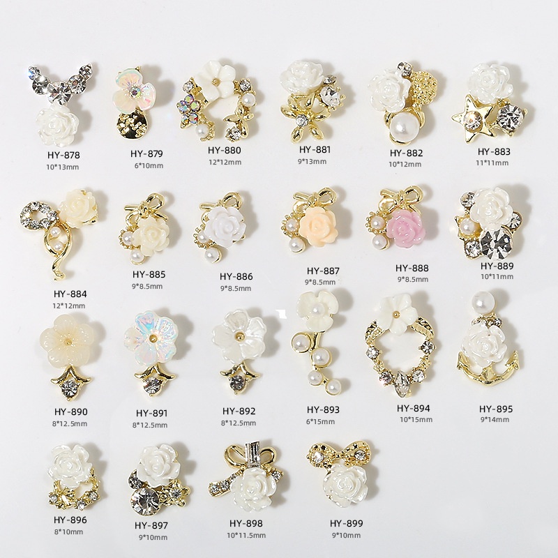[ใหม่] อุปกรณ์ตกแต่งเล็บ เครื่องประดับเพชรอัลลอย ลายดอกไม้ สีขาว สําหรับตกแต่งเล็บ