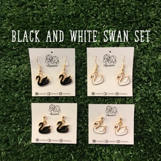 Earrings :: Black and White Swan Set