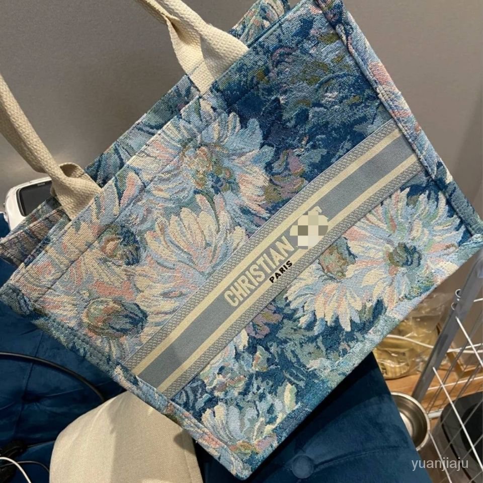 Xiaohongshu muji muji ผ้าลินินกระเป๋า diy Transformation Hand-Painted Tote กระเป๋า Monet สไตล์ Jute 