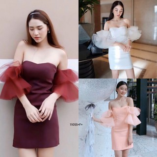 👗Pfashion [ส่งไว!!🚛] P11055 เดรสเกาะอกแขนมุ้ง $19.99 $44.00 Casual