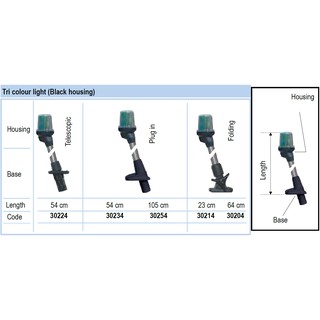 โคมไฟสัญญาณเดินเรือ ไฟยอด สามสี อเนกประสงค์ ความยาว 23-105 ซม. Pole Light Tri Color 23-105 cm. Black Housing [Lalizas]