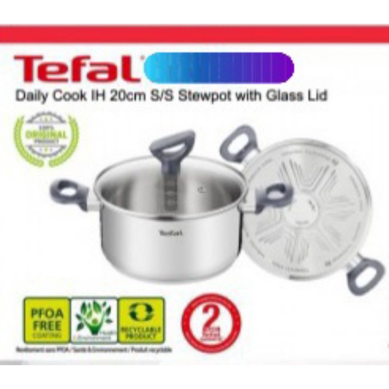 Tefal DAILY COOK INDUCTION 20CM S/S STEWPOT พร้อมแก้ว LID G71244 G7124495 กระทะหม้อ ทําอาหาร