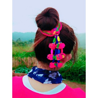 ยางมัดผมสไตล์ล้านนาน่ารักๆๆ งานhandmade  ตกแต่งด้วยลูกปัดและปอม สีสดใส