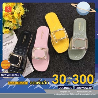 [ลดเพิ่ม 90 บาท ใส่โค้ด JULYNAT2]  รองเท้าแตะ รองเท้าแฟชั่น สไตล์เกาหลี สายคาดใสแต่งเข็มขัด