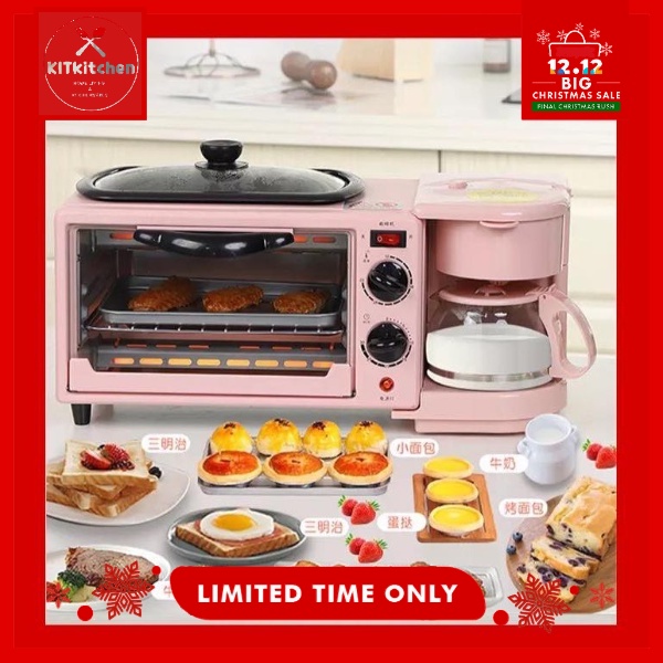 3 in 1 Home Breakfast Machine Coffee Maker Electric Oven Toaster Grill Pan Bread Toaster COD