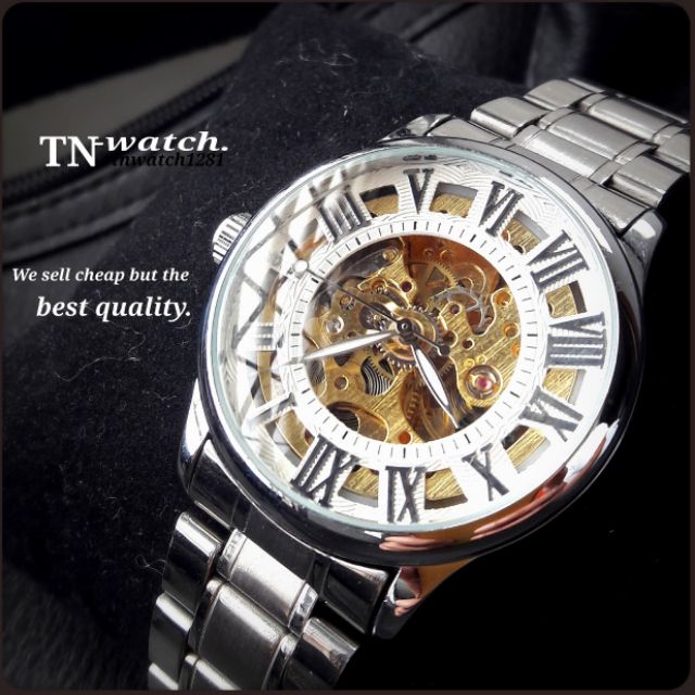 แฟชั่นผู้ชาย นาฬิกา automatic DEBOR สีเงิน