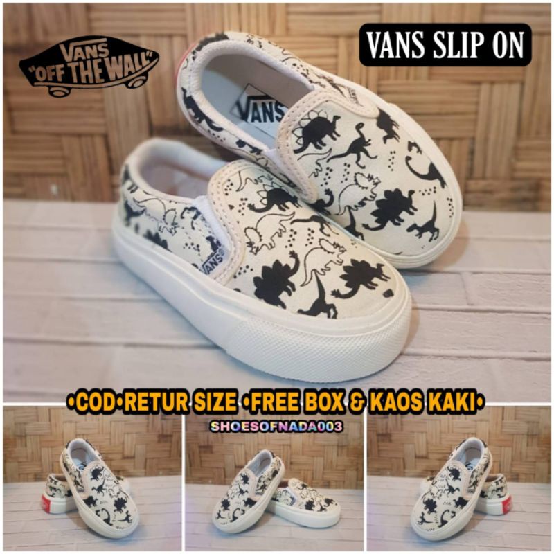 VANS ไดโน เด็ก ๆ รองเท้าสลิปออน รองเท้าแวนส์ สําหรับเด็กชายและเด็กหญิง รองเท้าล็อปเด็ก