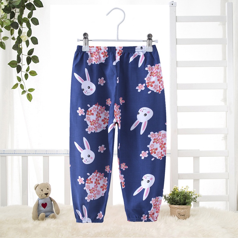 พร้อมส่ง กางเกงผ้าฝ้าย ผ้าไหม พิมพ์ลายการ์ตูน ระบายอากาศ กันยุง ชายหาด สําหรับเด็กผู้ชาย และเด็กผู้หญิง 80-150 ซม. 2 ชิ้น - รูปที่ 4