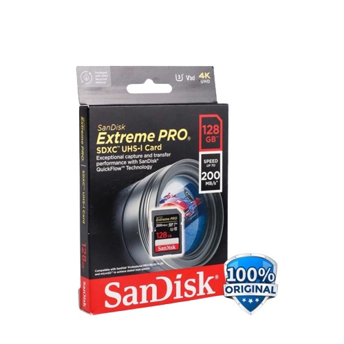 Sandisk การ์ด SD Extreme Pro 128GB 200MBPS V30 U3 4K