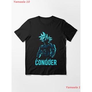 เสื้อยืดผ้าฝ้ายพิมพ์ลายขายดีCONQUER - Goku Super Saiyan God Blue Essential T-Shirt ดราก้อนบอล Dragon Ball พิมลาย ผู้หญิง