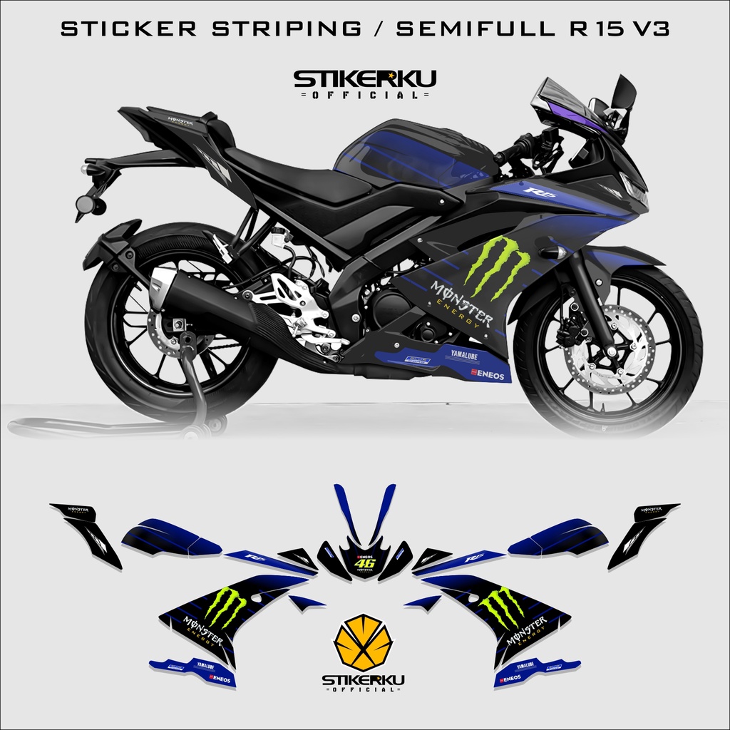 สติ๊กเกอร์ STRIPING / YAMAHA R15V3 / SEMIFULL / STOCK / DECANS / R15 / V3 // สติ๊กเกอร์ / LIVERY GP 