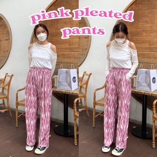 frankies.stuff | pink pleated pants กางเกงพลีทสีชมพู กางเกงเอวยางยืด สาวอวบใส่ได้ยืดได้เยอะ