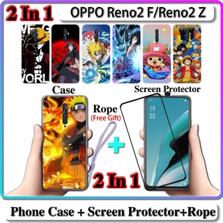 2 IN 1 เคส OPPO Reno2 F Reno2 Z เคส พร้อมกระจกนิรภัย โค้ง เซรามิก ป้องกันหน้าจอ นารูโตะ และ One Piece