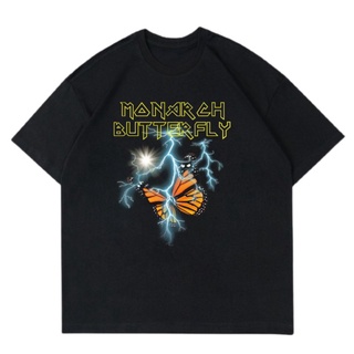 คอตต้อนคอกลมเสื้อยืด | ขนาดใหญ่ | Monarch BUTTERFLY ไฟสว่างขึ้น | เสื้อยืด เสื้อผ้า | เสื้อยืด BOOTLEG | เสื้อยืด สําหรั