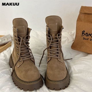 Makuu รองเท้าบูทมาร์ติน ข้อสั้น สีน้ําตาล แฟชั่นฤดูใบไม้ร่วง สไตล์อังกฤษ วินเทจ สําหรับผู้หญิง