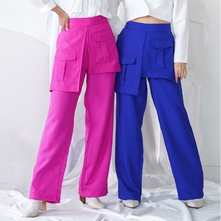 Ff Bess Palazo Pocket pants / กางเกงแฟนซีเกาหลี / กระเป๋าวิลโลว์ / กางเกงหลวมป๊อกกี้ สว่านอเมริกัน / กางเกงกระเป๋าผู้หญิง