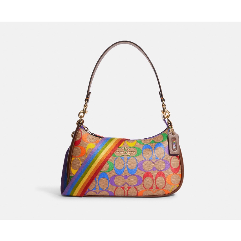 ✨สด-ผ่อน✨ COACH CA176 Teri Shoulder Bag In Rainbow Signature Canvas กระเป๋าสะพายไหล่