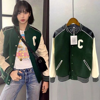 Blackpink Lisa Korean Baseball Uniform Short Coat College Style Faux Leather Stitching Jacket