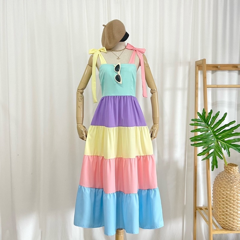 (เก็บโค้ดหน้าร้านลด 60 บาท)  DD205 เดรสยาว สายผูก ผ้าไหมอิตาลี ซิปหลัง