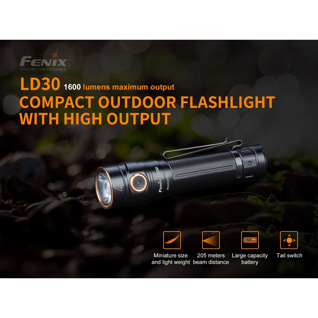 ไฟฉาย Fenix รุ่นใหม่ LD30  (มาพร้อมแบต 3500mah  /  USB)  สินค้าตัวแทนในไทยมีประกัน  3 ปี