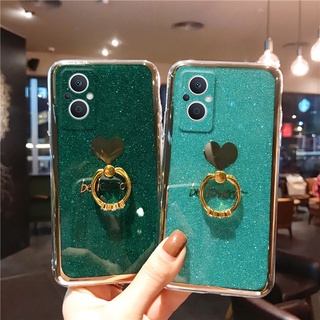 เคสOPPO Reno 8Z Reno8 pro 5G Reno 8 4G 2022 ซิลิโคนนิ่ม ลายหัวใจ ประดับกลิตเตอร์ พร้อมแหวนขาตั้ง สําหรับ เคสโทรศัพท์OPPO Reno8 Z 5G 2022