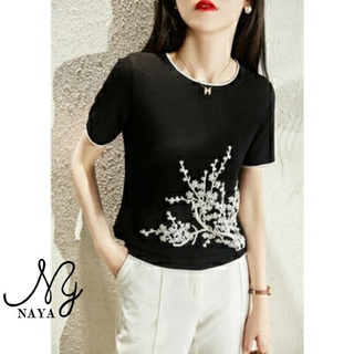 เสื้อไหมพรมปักดอกนูน อก38ยืดอีก