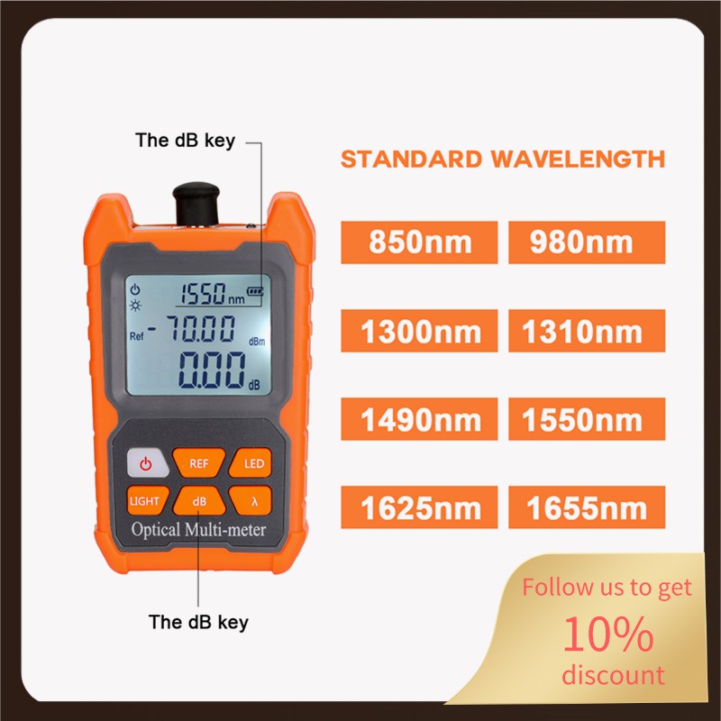 Portable Mini Fiber Optical Power Meter 8 Wavelengths with LED Light ...