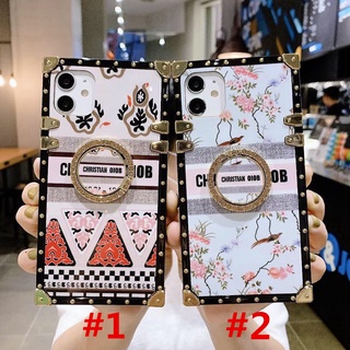 For OPPO A16K A17 A17K A76 A96 A78 Reno 7 7Z 8Z 8 8T Realme 9i 9 Pro C35 C33 Fashion Vintage Flower Floral Square Phone Case With Ring Bracket