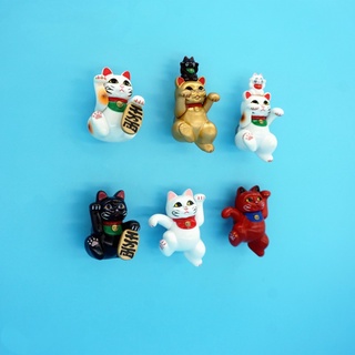 สติกเกอร์แม่เหล็กการ์ตูนแมวนําโชคชุดสติกเกอร์ตู้เย็น 6 ชิ้น lucky cat fridge magnet