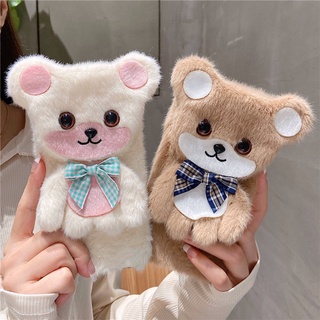 เคสโทรศัพท์มือถือ ผ้ากํามะหยี่ขนนิ่ม ลายการ์ตูนหมีน่ารัก พร้อมขาตั้ง สําหรับ Xiaomi Redmi Note 11 Pro Case 11S 11E 10A 10C Mi 11T 12 Lite 11I Poco M4 Pro X4