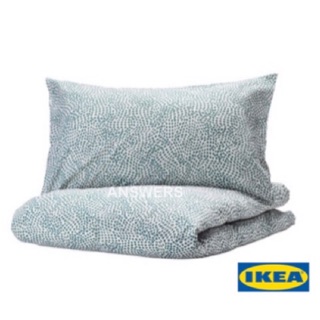 ปลอกผ้านวม+ปลอกหมอน2ใบ IKEA (TRÄDKRASSULA แทร็ดครัสซูลา) ขาว/น้ำเงิน,