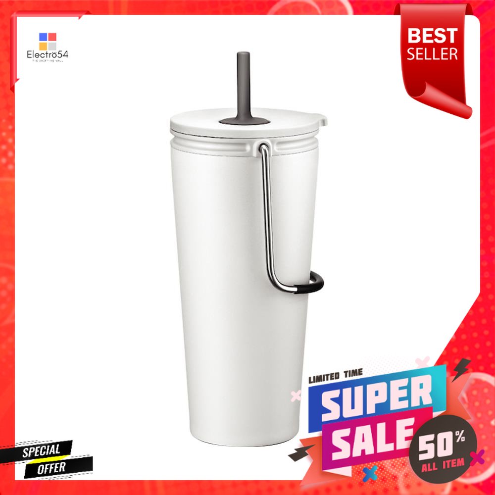 แก้วน้ำสูญญากาศ+หลอด LOCKNLOCK TUMBLER 540 มล. สีขาวVACUUM TUMBLER WITH STRAW LOCKNLOCK TUMBLER 540M