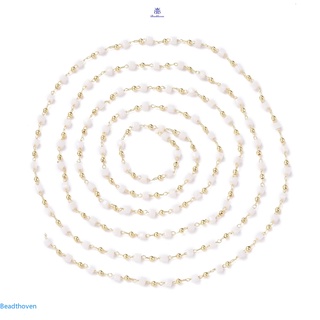 สายโซ่ลูกปัดแก้ว แฮนด์เมด ชุบทองเหลือง ขนาด 2.3~2.8x2.3~2.8x2.3~2.8 2 มม. ยาว 1 ม. 3.28 ฟุต สีขาว