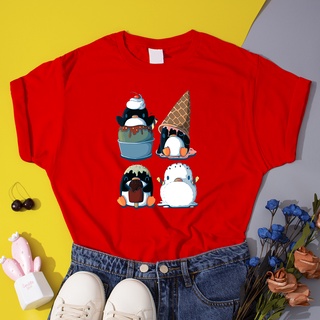 【100% cotton】เสื้อยืด พิมพ์ลายการ์ตูนเพนกวิน กราฟฟิค มังงะ สไตล์วินเทจ สําหรับผู้หญิง