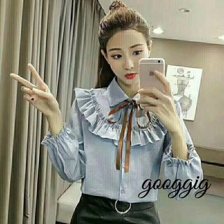 ♥️ พร้อมส่งจ้า เสื้อสตรี เสื้อผู้ใหญ่ เสื้อผู้หญิง เสื้อเชิ้ต แขนยาว ผูกโบว์ แต่งระบาย เนื้อดีมากจ้าา สวยเก๋มากคร้า