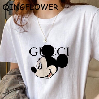 สไตล์เกาหลี เสื้อยืด Disney Mickey plus size 2021 Summer Fashion Brand การออกแบบเกาหลี women T-Shirts Cotton Short Sleeve การออกแบบเกาหลี Casual o-neck Large Size T Shirt For การออกแบบเกาหลี women