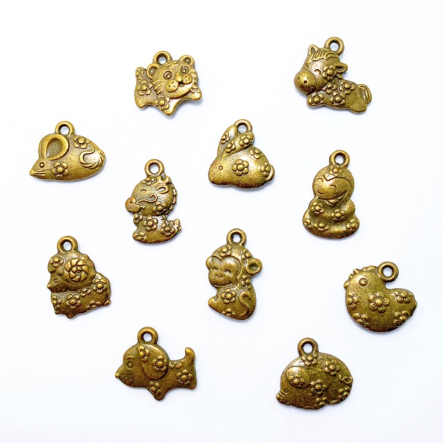 [6 ชิ้น] Vintage Bronze Style Zodiac Sign Charm – สร้อยข้อมือ DIY, Headscarf Pin & Accessories Kraft