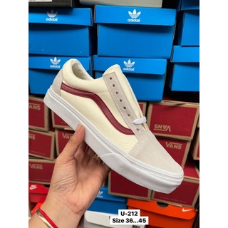 รองเท้าผ้าใบ Vans oldskool รองเท้าแวนสีครีมหนอนแดงสินค้าพร้อมกล่องรองเท้าผ้าใบสามารถใส่ได้ทั้งหญิงและชาย