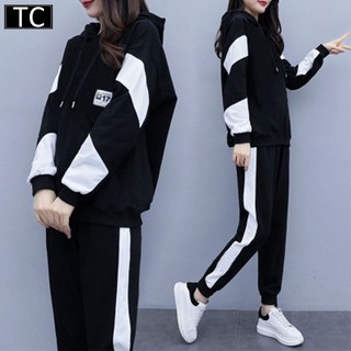 TC ชุดเซ็ต 2 ชิ้น เสื้อฮู้ดแขนยาว แฟชั่นผู้หญิงสไตล์เกาหลี ด…