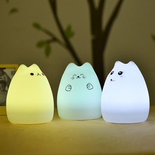 Color Change LED USB Silicon Cute Cat Night Light Baby Bedside Table Lamp QMTL