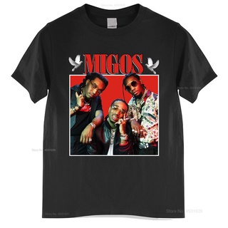 [100% Cotton] เสื้อยืด ผ้าฝ้าย พิมพ์ลาย Migos สไตล์วินเทจ ยุค 90s สีดํา แฟชั่นฤดูร้อน สําหรับผู้ชาย ผู้หญิง