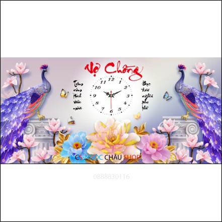 [จัดส่ง 48h] Diamond PAINTING of ABC LV167 VS062 นาฬิกาคู่รักนกยูงสีม่วง - ยังไม่ติดตั้ง