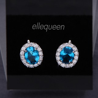 ElleQueen เครื่องประดับต่างหูพลอยโทแพซ (Topaz) ล้อมเพชร