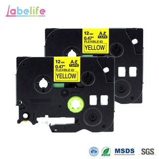 2 Pack 12mm TZe-FX631 Flexible Tape Black on Yellow Compatible Brother Label Printer  TZ-FX631 TZeFX631 FX631