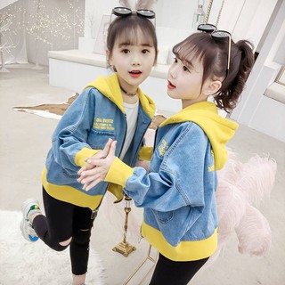 🍡Higobaby🍡 (พร้อมส่ง) เสื้อแจ็กเก็ตยีน มีฮู้ด สําหรับผู้หญิง