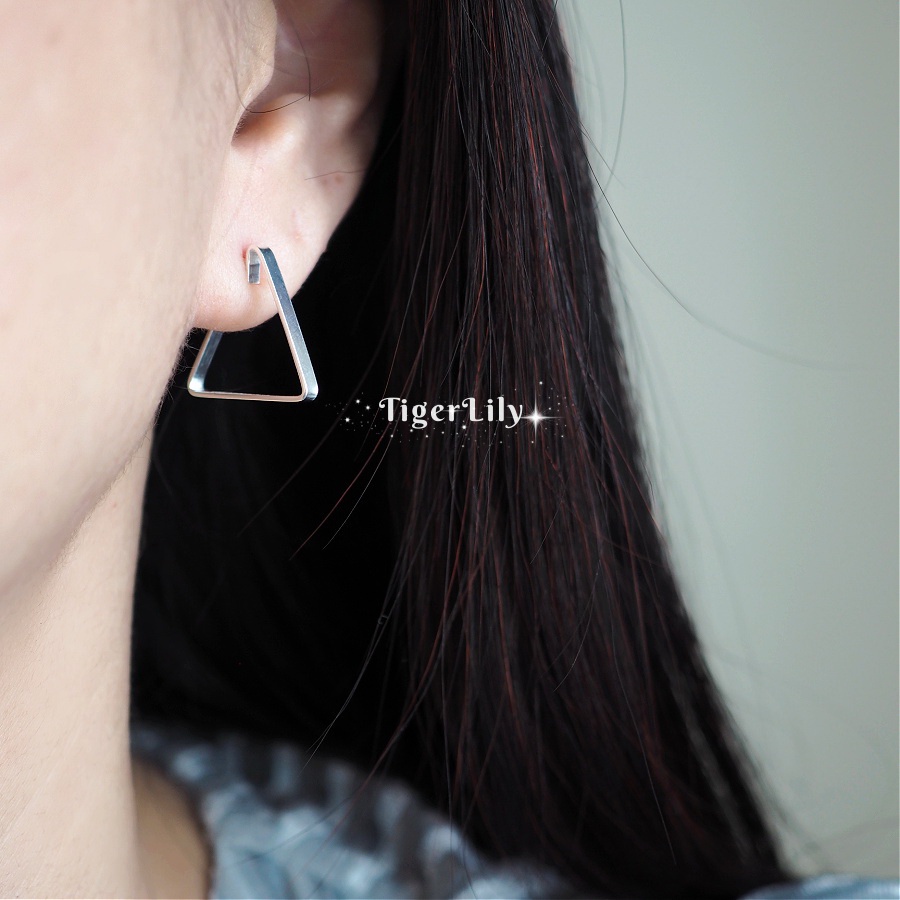 ต่างหูเงินแท้       แบบสามเหลี่ยม มินิมอล เงินแท้ 925 Triangle Silver Earrings เครื่องประดับเงิน