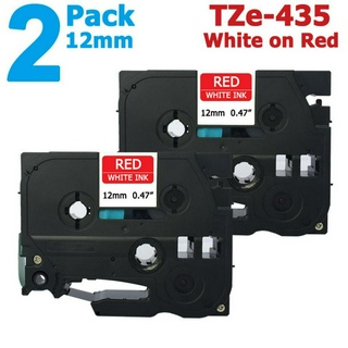 [สต็อกประเทศไทย]2 Pack 12mm Tze435 White on Red Label Tape for Brother PTouch 8M Length TZe-435 Tze 435 Compatible with