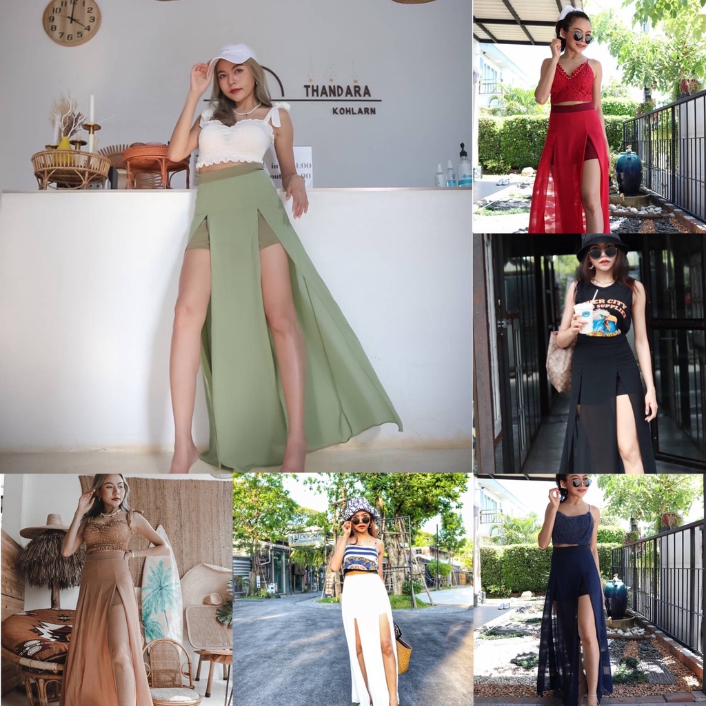 กระโปรง​กางเกง กางเกงขาสั้น กางเกงผ่าขา ผ้าชีฟอง แฟชั่นผู้หญิง ใส่แล้วดูผอม ขาเรียว ใส่เที่ยวทะเล